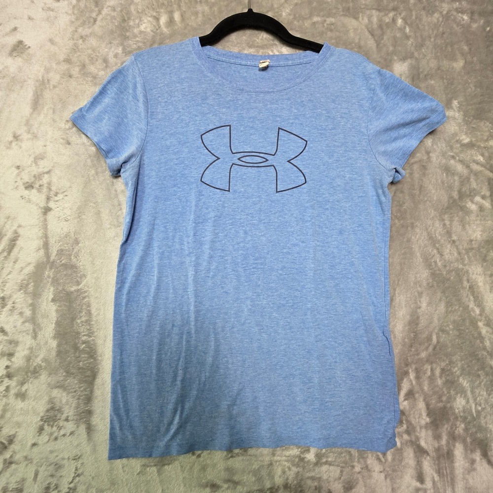 Under Armour HeatGear Womens XS Blue Heathered Logo Short Sleeve TShirt Loose